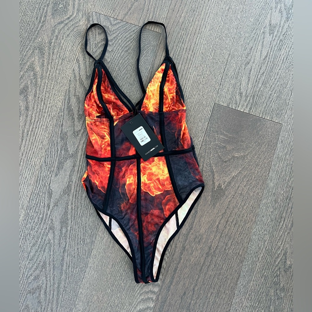 Fashion nova mesh flame bodysuit